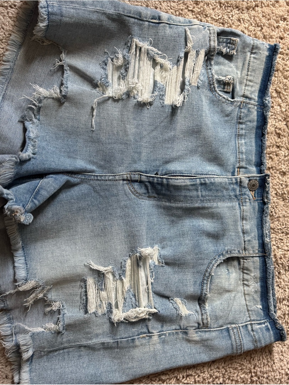 American Eagle Outfitters Light Blue Distressed Denim Shorts
